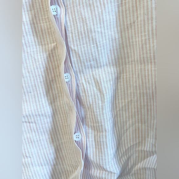 Lafayette 148 100% linen button down blouse pink and white stripe petite bead - Picture 7 of 12
